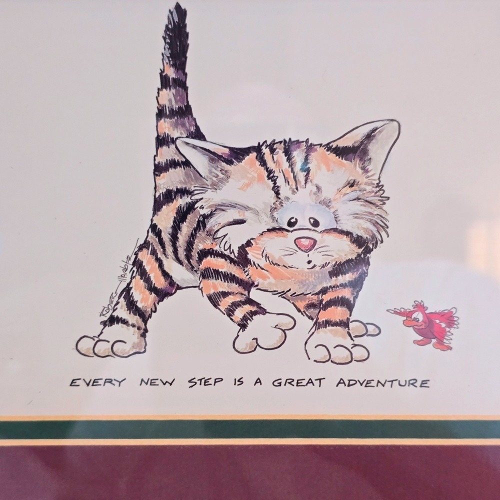 VTG 90s Robert Marble Signed Cat Print Every New Step Is A Great Adventure 10x8" - Picture 4 of 13